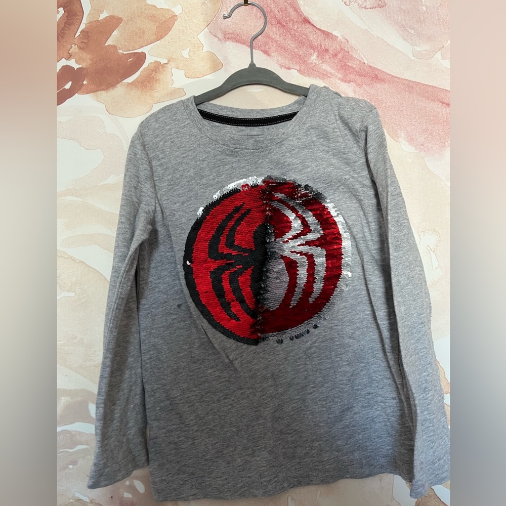 Gray sequin spider man shirt